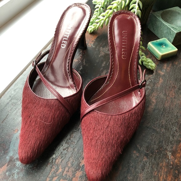 Wine red pointed toe pony hair mules - Picture 2 of 11